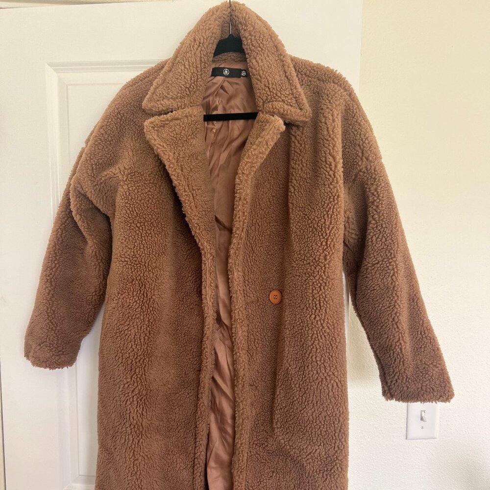 MISSGUIDED Dark Tan Teddy Coat Size 6